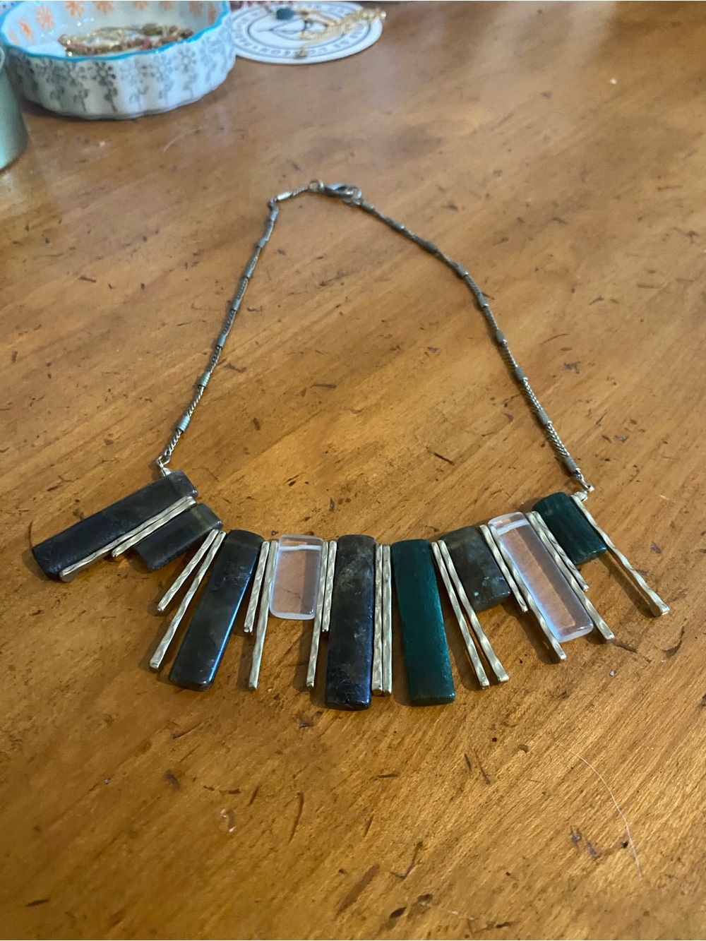 Anthropologie Statement Multicolor Stone Bar Necklace - Women Jewelry